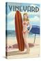 Martha's Vineyard, Massachusetts - Pinup Girl Surfer-Lantern Press-Stretched Canvas