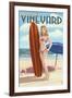 Martha's Vineyard, Massachusetts - Pinup Girl Surfer-Lantern Press-Framed Art Print