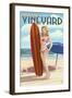 Martha's Vineyard, Massachusetts - Pinup Girl Surfer-Lantern Press-Framed Art Print