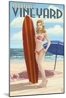 Martha's Vineyard, Massachusetts - Pinup Girl Surfer-Lantern Press-Mounted Art Print