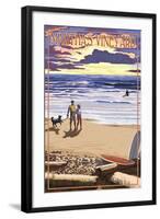 Martha's Vineyard, Massachusetts - Sunset and Beach Scene-Lantern Press-Framed Art Print