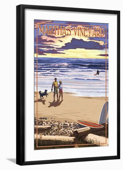 Martha's Vineyard, Massachusetts - Sunset and Beach Scene-Lantern Press-Framed Art Print