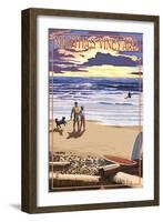 Martha's Vineyard, Massachusetts - Sunset and Beach Scene-Lantern Press-Framed Art Print
