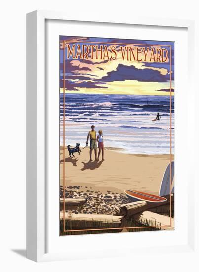 Martha's Vineyard, Massachusetts - Sunset and Beach Scene-Lantern Press-Framed Art Print