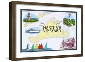 Martha's Vineyard - Nautical Chart-Lantern Press-Framed Art Print