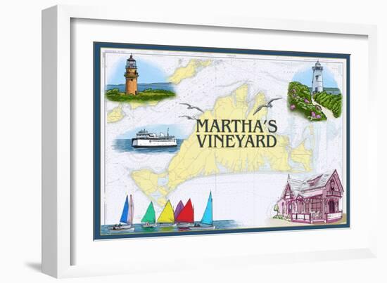 Martha's Vineyard - Nautical Chart-Lantern Press-Framed Art Print