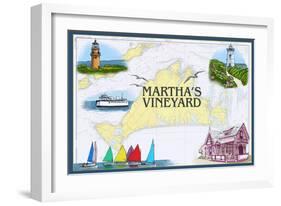 Martha's Vineyard - Nautical Chart-Lantern Press-Framed Art Print