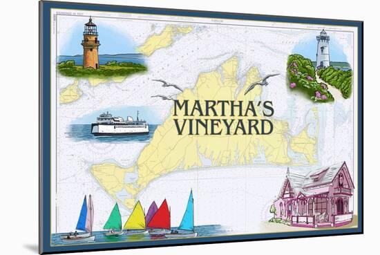 Martha's Vineyard - Nautical Chart-Lantern Press-Mounted Art Print