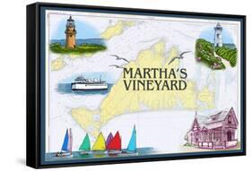 Martha's Vineyard - Nautical Chart-Lantern Press-Framed Stretched Canvas