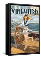 Martha's Vineyard - Sailing Pinup Girl-Lantern Press-Framed Stretched Canvas