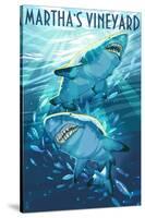 Martha's Vineyard - Stylized Tiger Sharks-Lantern Press-Stretched Canvas