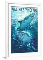 Martha's Vineyard - Stylized Tiger Sharks-Lantern Press-Framed Art Print