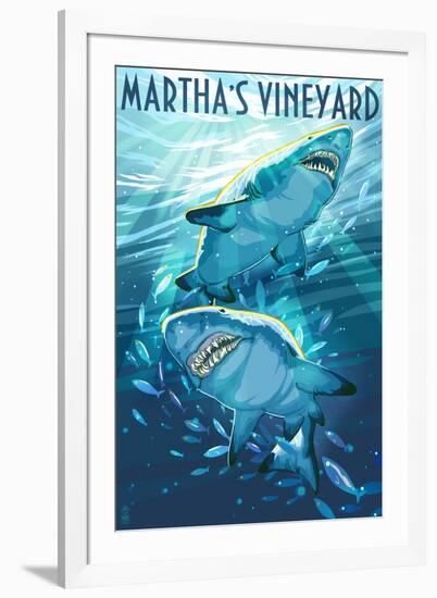 Martha's Vineyard - Stylized Tiger Sharks-Lantern Press-Framed Art Print