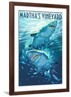 Martha's Vineyard - Stylized Tiger Sharks-Lantern Press-Framed Art Print