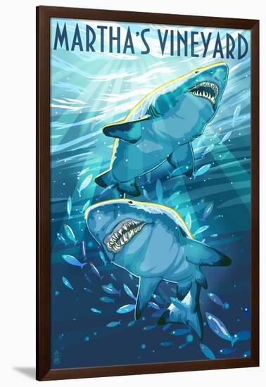 Martha's Vineyard - Stylized Tiger Sharks-Lantern Press-Framed Art Print