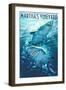 Martha's Vineyard - Stylized Tiger Sharks-Lantern Press-Framed Art Print