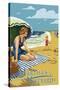 Martha's Vineyard - Woman on Beach-Lantern Press-Stretched Canvas