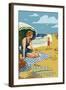 Martha's Vineyard - Woman on Beach-Lantern Press-Framed Art Print