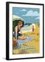 Martha's Vineyard - Woman on Beach-Lantern Press-Framed Art Print