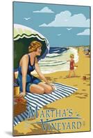 Martha's Vineyard - Woman on Beach-Lantern Press-Mounted Art Print