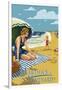 Martha's Vineyard - Woman on Beach-Lantern Press-Framed Art Print