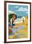 Martha's Vineyard - Woman on Beach-Lantern Press-Framed Art Print