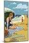 Martha's Vineyard - Woman on Beach-Lantern Press-Mounted Art Print