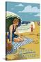 Martha's Vineyard - Woman on Beach-Lantern Press-Stretched Canvas