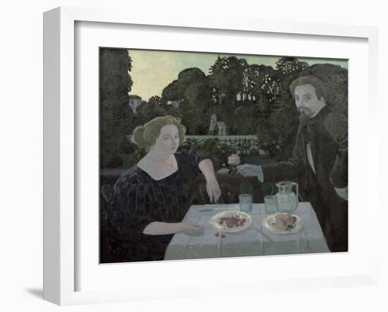 Marthe and Maurice Denis at Dusk, or the Dessert in the Garden, 1897-Maurice Denis-Framed Giclee Print