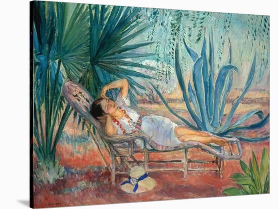 Marthe Taking a Break in a Deck Chair, Saint-Tropez, C. 1910-15-Henri Lebasque-Stretched Canvas