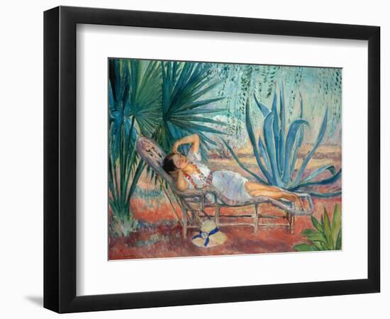 Marthe Taking a Break in a Deck Chair, Saint-Tropez, C. 1910-15-Henri Lebasque-Framed Giclee Print