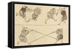 Martial Artists Fighting-Katsushika Hokusai-Framed Stretched Canvas