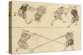 Martial Artists Fighting-Katsushika Hokusai-Stretched Canvas