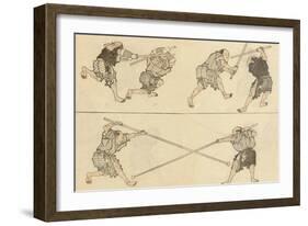 Martial Artists Fighting-Katsushika Hokusai-Framed Giclee Print