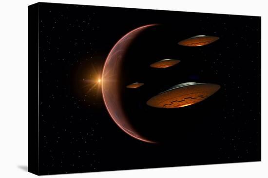 Martians Evacuating their Homeworld, Mars, in Flying Saucers-null-Stretched Canvas