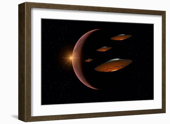 Martians Evacuating their Homeworld, Mars, in Flying Saucers-null-Framed Premium Giclee Print