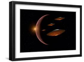 Martians Evacuating their Homeworld, Mars, in Flying Saucers-null-Framed Premium Giclee Print