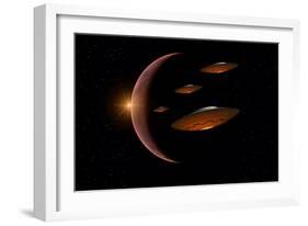 Martians Evacuating their Homeworld, Mars, in Flying Saucers-null-Framed Premium Giclee Print