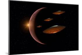 Martians Evacuating their Homeworld, Mars, in Flying Saucers-null-Mounted Premium Giclee Print