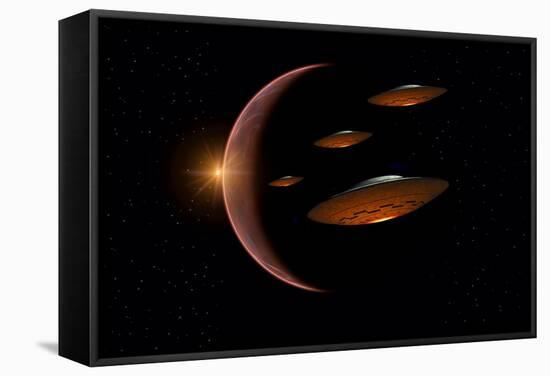 Martians Evacuating their Homeworld, Mars, in Flying Saucers-null-Framed Stretched Canvas