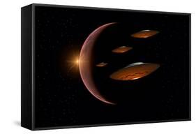 Martians Evacuating their Homeworld, Mars, in Flying Saucers-null-Framed Stretched Canvas