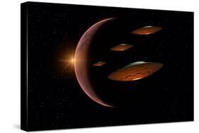 Martians Evacuating their Homeworld, Mars, in Flying Saucers-null-Stretched Canvas