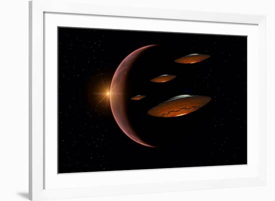 Martians Evacuating their Homeworld, Mars, in Flying Saucers-null-Framed Art Print