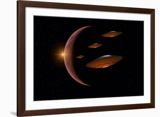 Martians Evacuating their Homeworld, Mars, in Flying Saucers-null-Framed Art Print