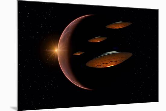 Martians Evacuating their Homeworld, Mars, in Flying Saucers-null-Mounted Art Print