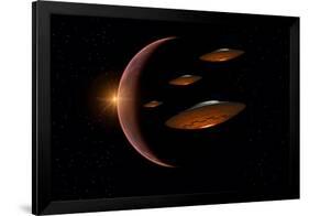 Martians Evacuating their Homeworld, Mars, in Flying Saucers-null-Framed Art Print