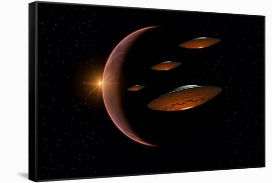 Martians Evacuating their Homeworld, Mars, in Flying Saucers-null-Framed Stretched Canvas