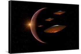 Martians Evacuating their Homeworld, Mars, in Flying Saucers-null-Framed Stretched Canvas