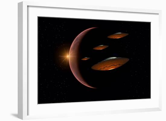 Martians Evacuating their Homeworld, Mars, in Flying Saucers-null-Framed Art Print