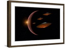 Martians Evacuating their Homeworld, Mars, in Flying Saucers-null-Framed Art Print